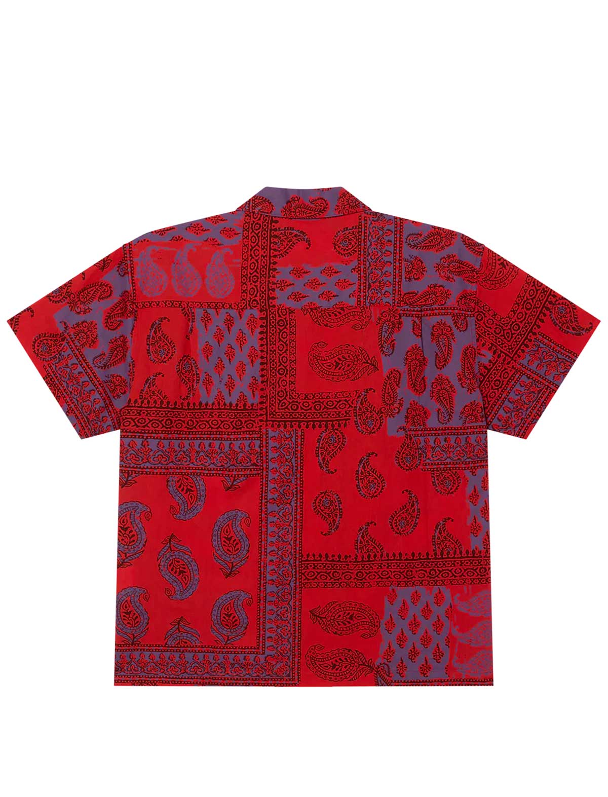 Red and blue patterned shirt on a white background