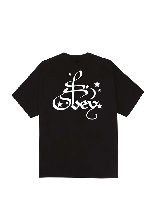 obey moon and stars Black t-shirt with white 'Obey' logo on the back against a white background