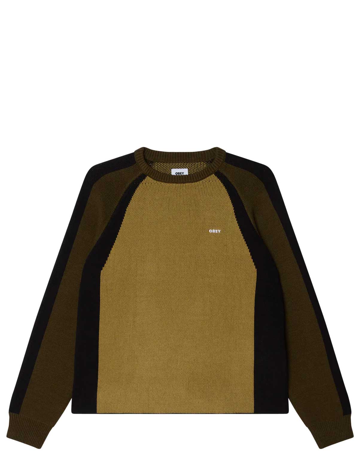 Obey Raglan Crew Neck Sweater Mermaid Green Multi