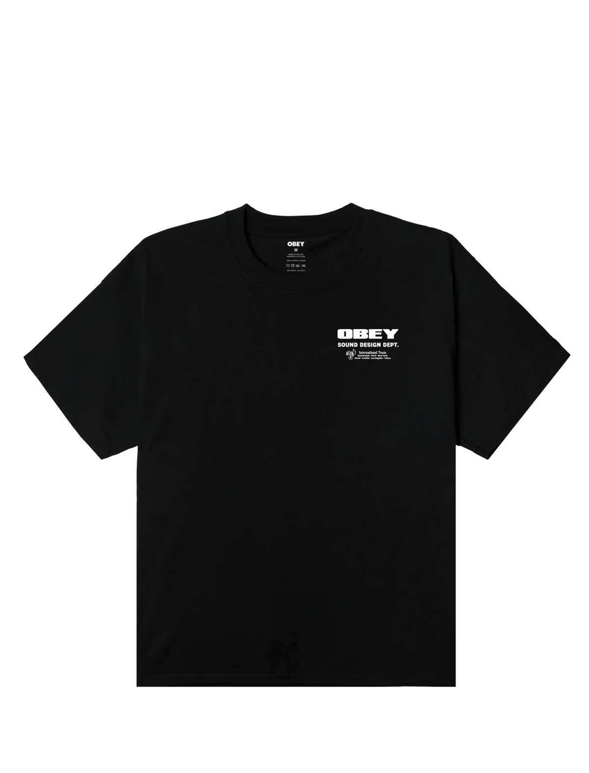 Black t-shirt with 'OBEY' logo on a white background