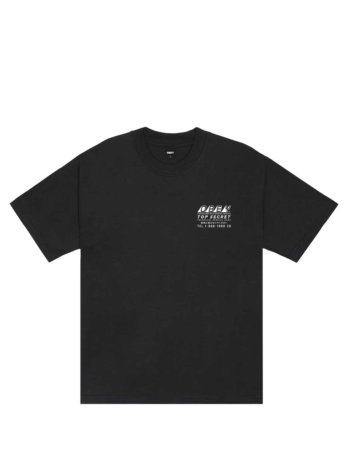Obey Top Secret T-Shirt in Vintage Black – front, chest graphic