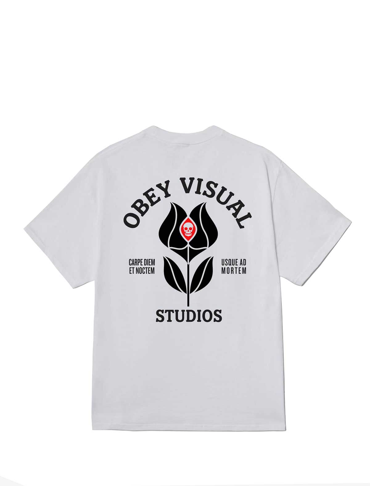 Obey White t-shirt with black graphic design and text on a white background