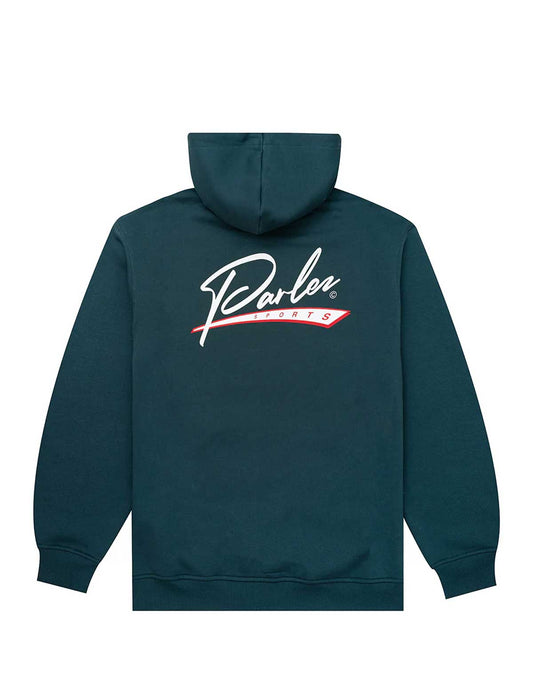 Parlez Chisel Hoodie with large Parlez graphic on back on a white background
