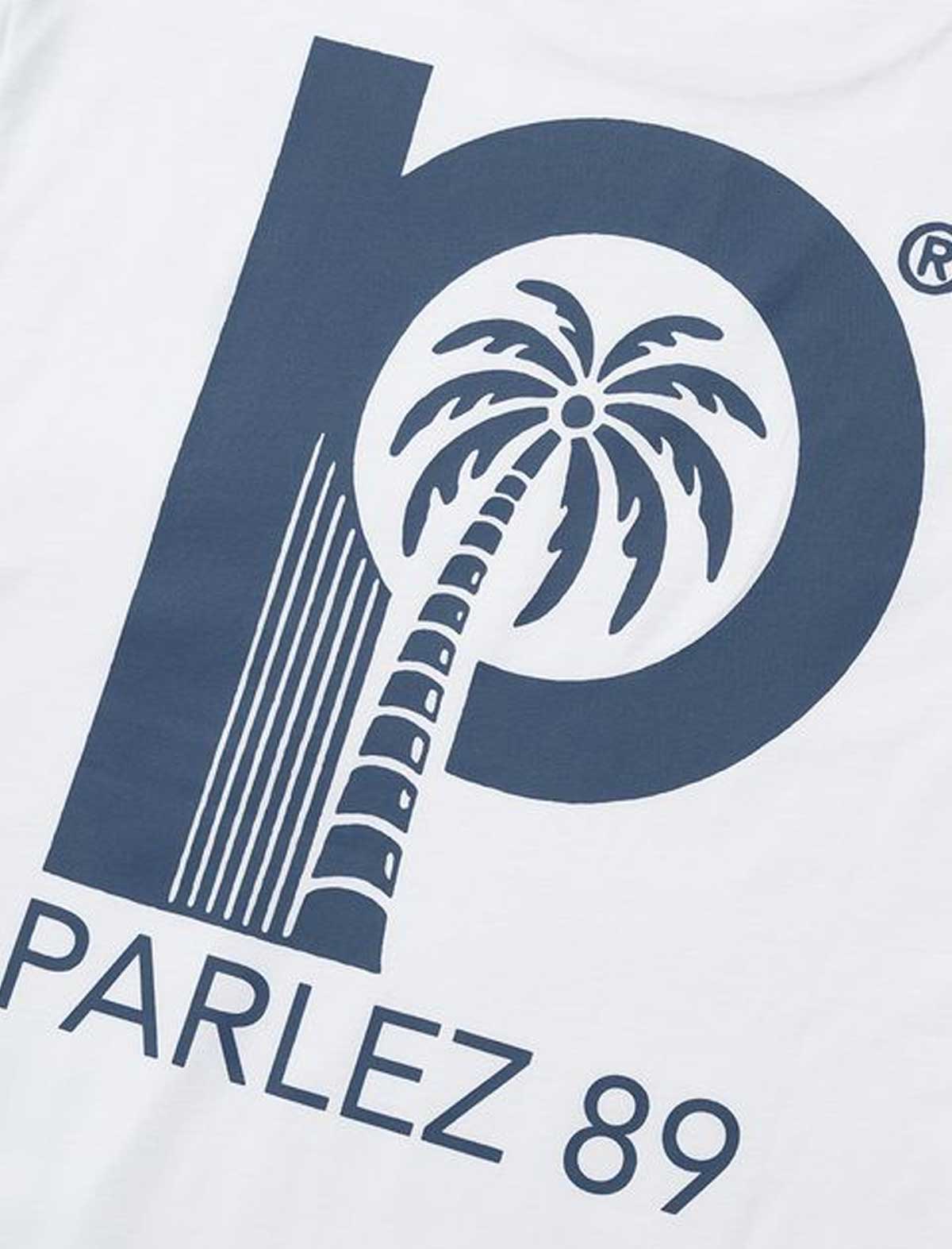 Logo with palm tree and building design on a white background, featuring the brand 'Parlez 89'.