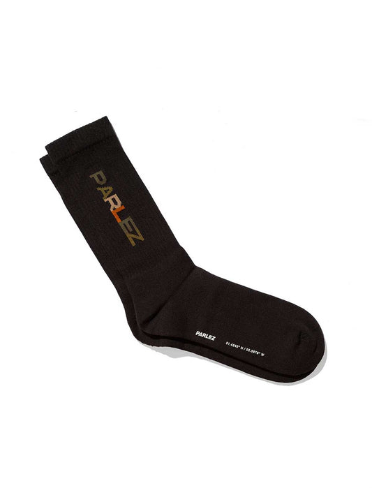 Black sock with 'PAREZ' branding on a white background