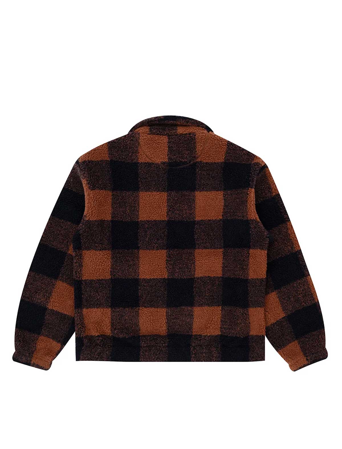 A Parlez long-sleeve fleece jacket with a brown and black buffalo plaid pattern, shown from the back against a plain white background.