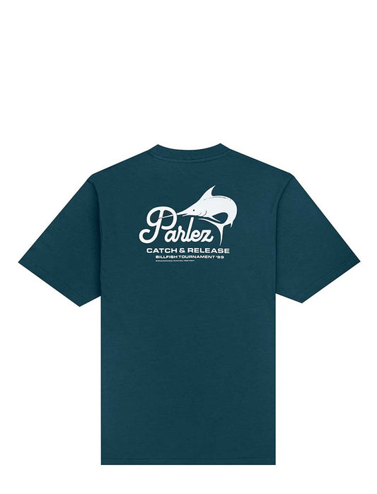 Parlez release t-shirt petrol back print