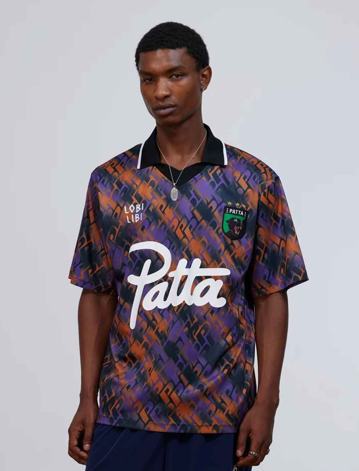 Patta All Over P Football Jersey Pansy with woven badge and script logo