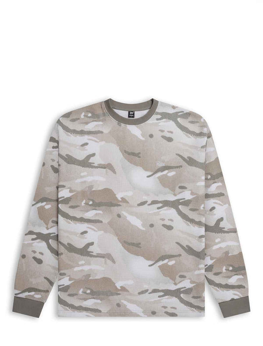 Patta Ghost Spray Camo Waffle Long Sleeve Top in Pussywillow Grey, in store at Patina Leicester