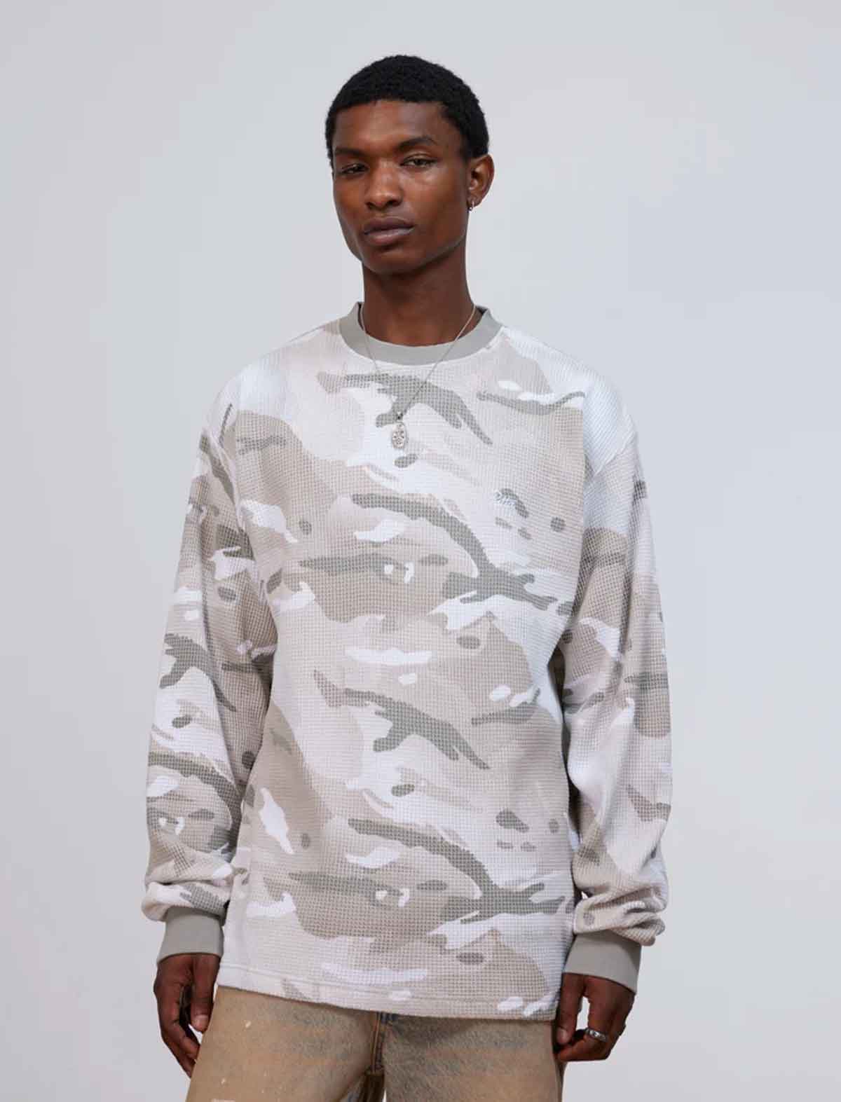 Patta Ghost Spray Camo Waffle Long Sleeve Pussywillow Grey back