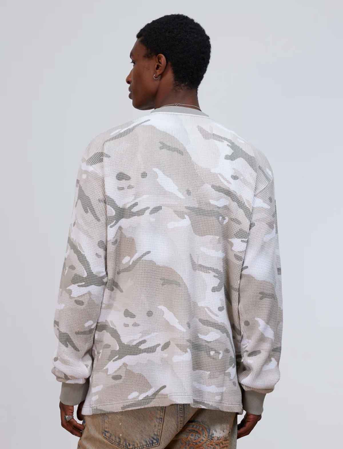 Patta 320gsm cotton waffle long sleeve top in grey