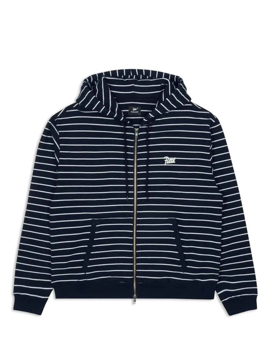 Patta Striped Zip Hooded Sweater in Black Iris, in store at Patina Leicester