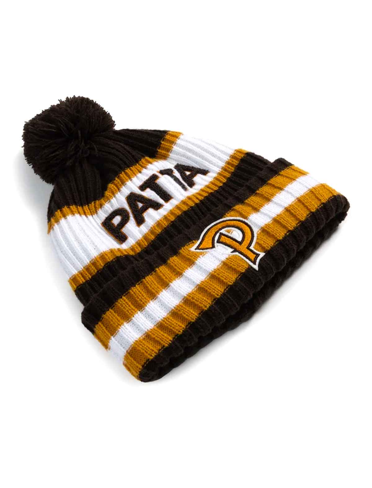 Patta bobble hat with grey jacquard stripes and pom pom