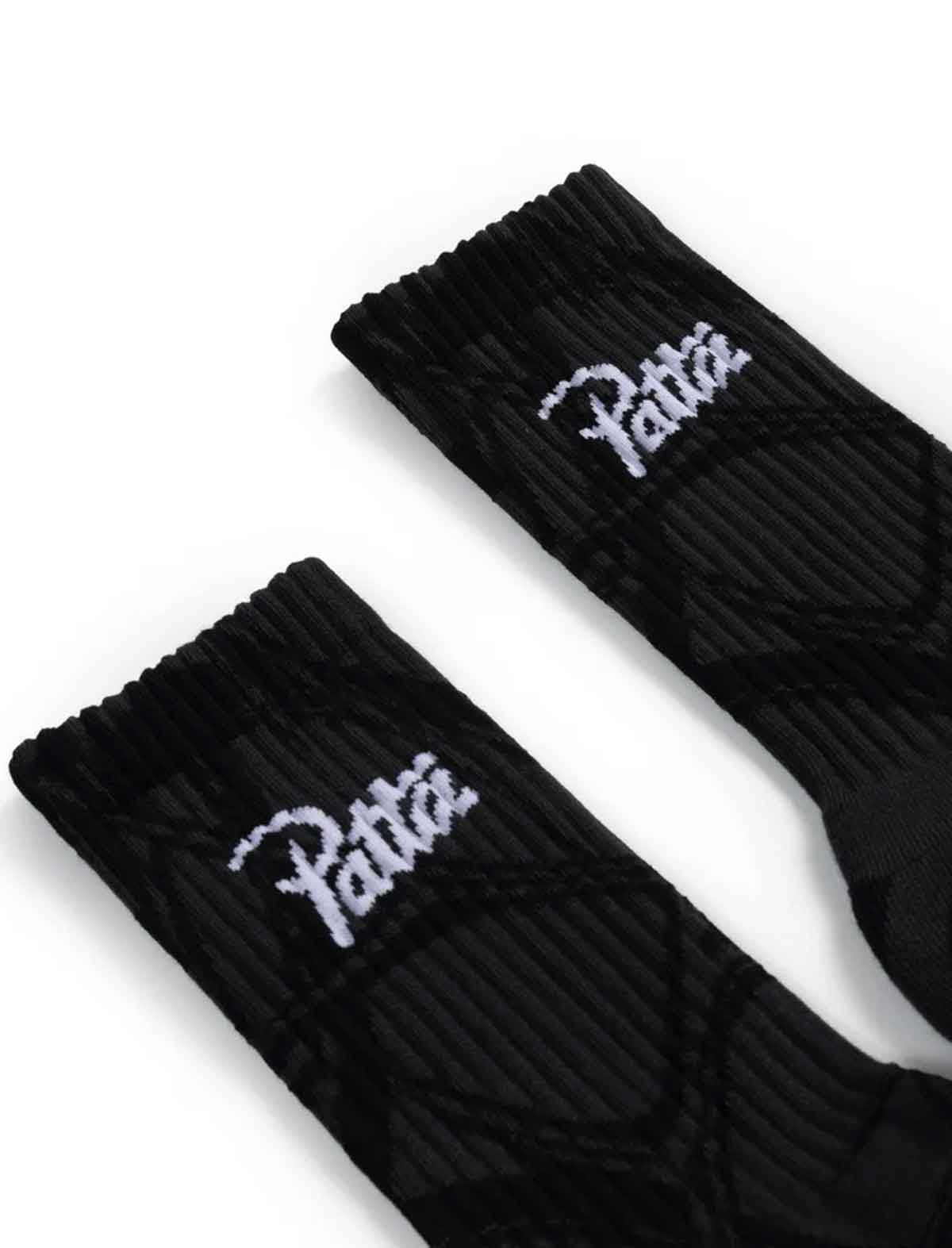 Grey pinstripe Patta socks with jacquard script logo