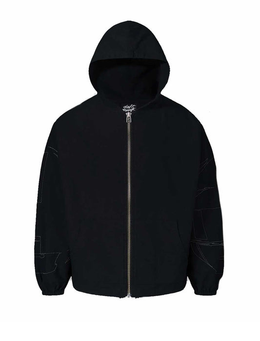 Black hoodie with a zipper on a white background