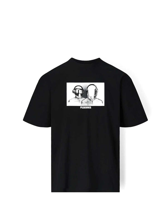 Pleasures x Daft Punk Inverted Black t-shirt with a graphic design on a white background