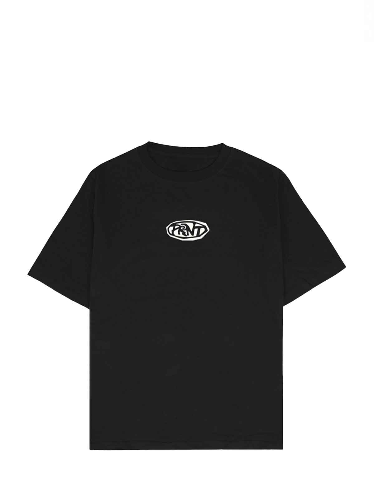 A black short-sleeve t-shirt with a small 'PRNT' logo on the center chest shown against a plain white background