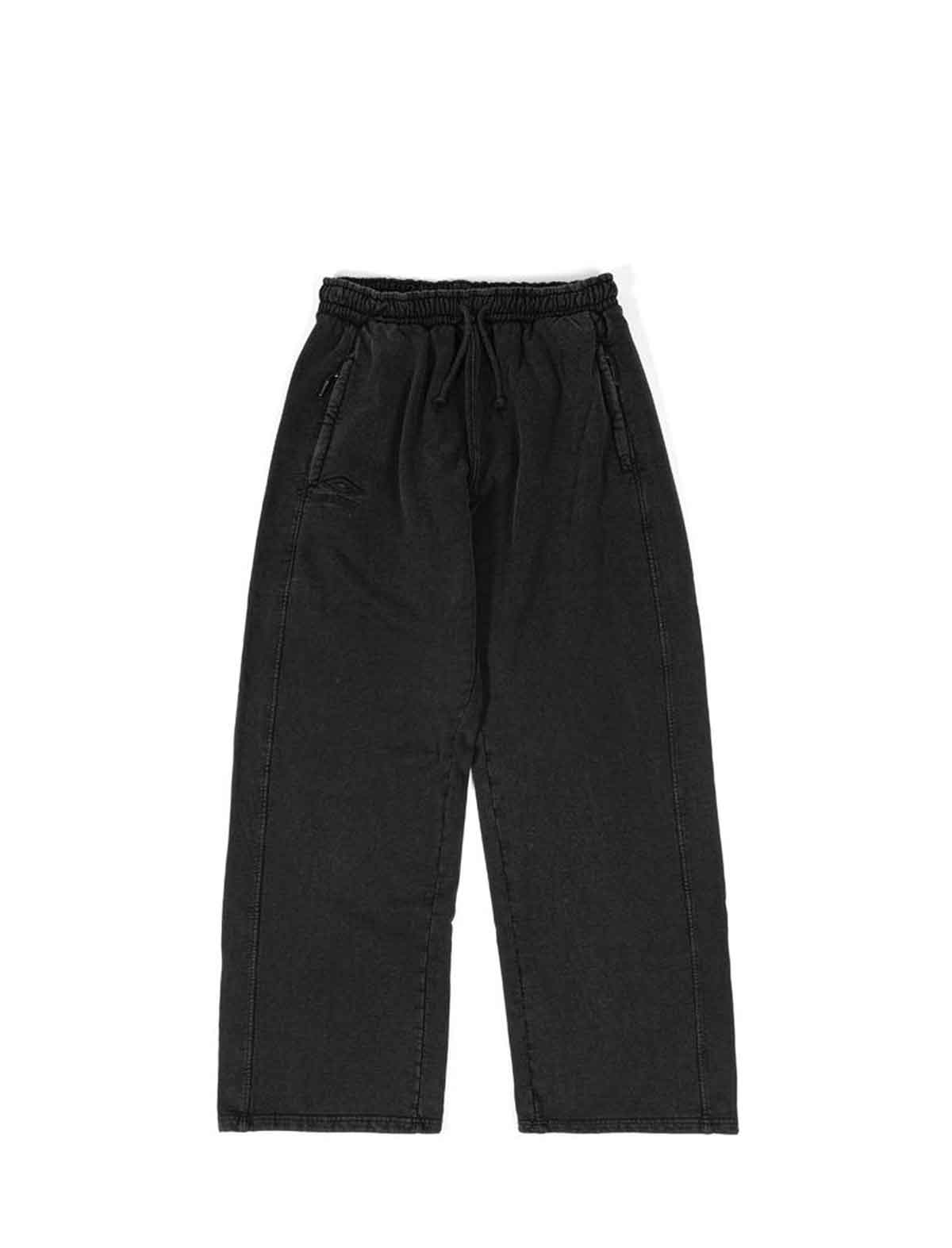 Wasted Paris x Umbro Black pants with drawstring waist on a white background